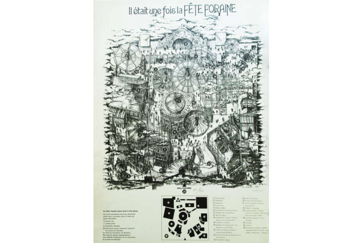Quartier rouge - La baraque à Mélies - 1995. Le plan du site de l'exposition de Beaux Arts et d’Arts populaires “Il était une fois la fête foraine de 1850 à 1950 ”. 